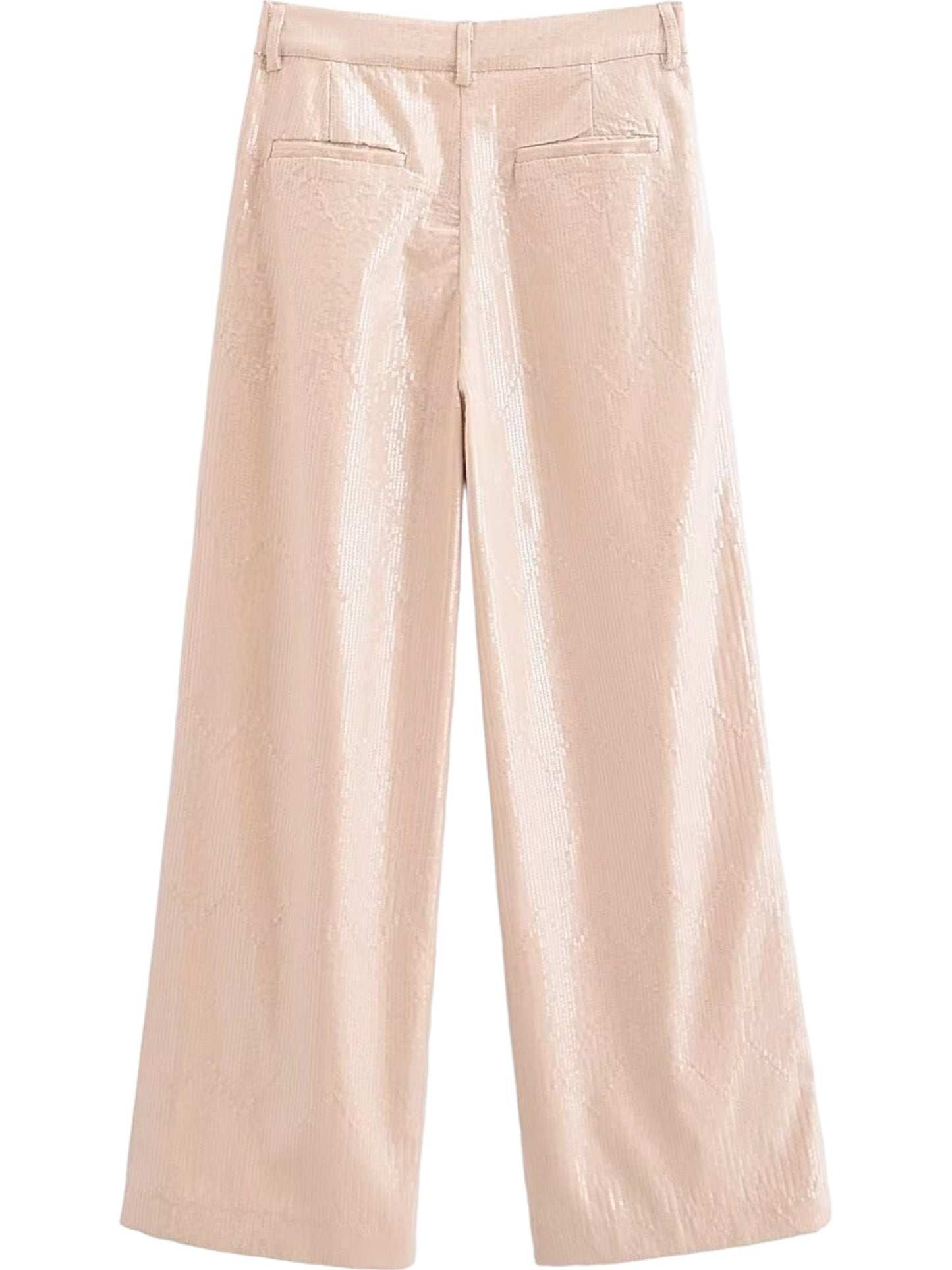Blush Pink Sequin Tailored Pleated Straight Leg Pants