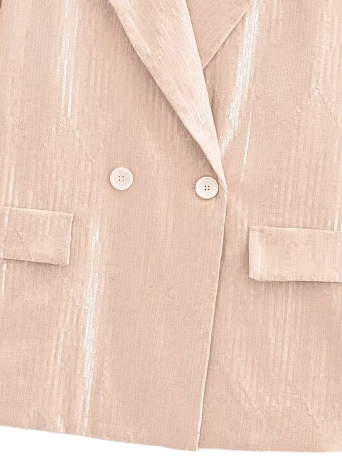 Blush Pink Sequin Tailored Notched Collar Jacket