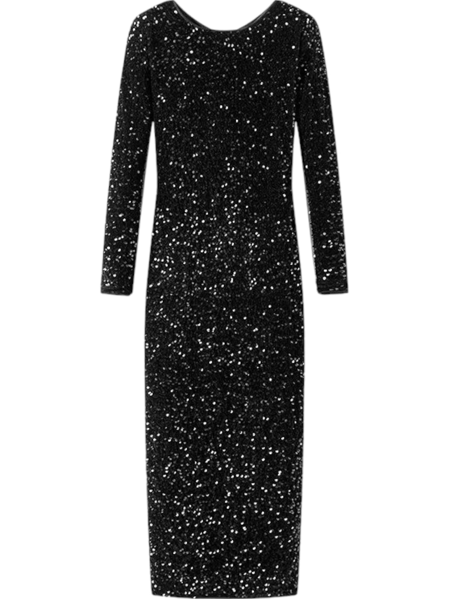 Scoop Back Bow Back Sequin Long Sleeve Fitted Dress