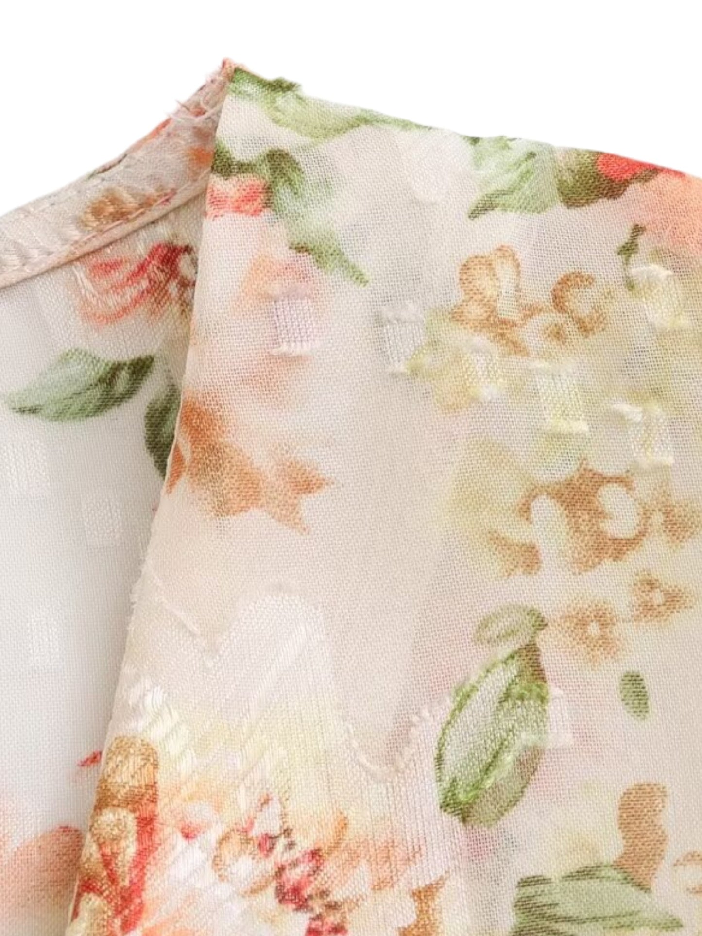 Soft Chiffon V-Neck Ruffle Detail Floral Blouse