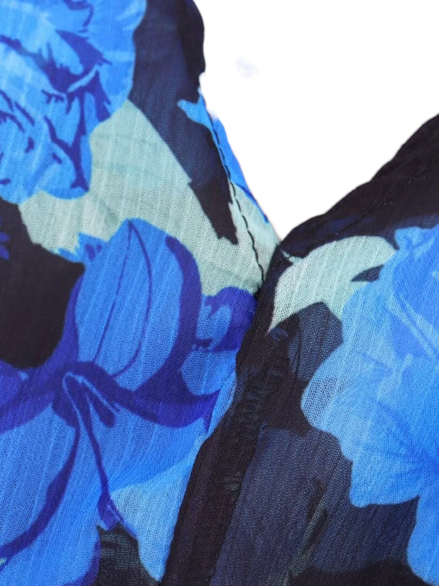 Light Chiffon Royal Blue Floral Print Smocked Waist Blouse