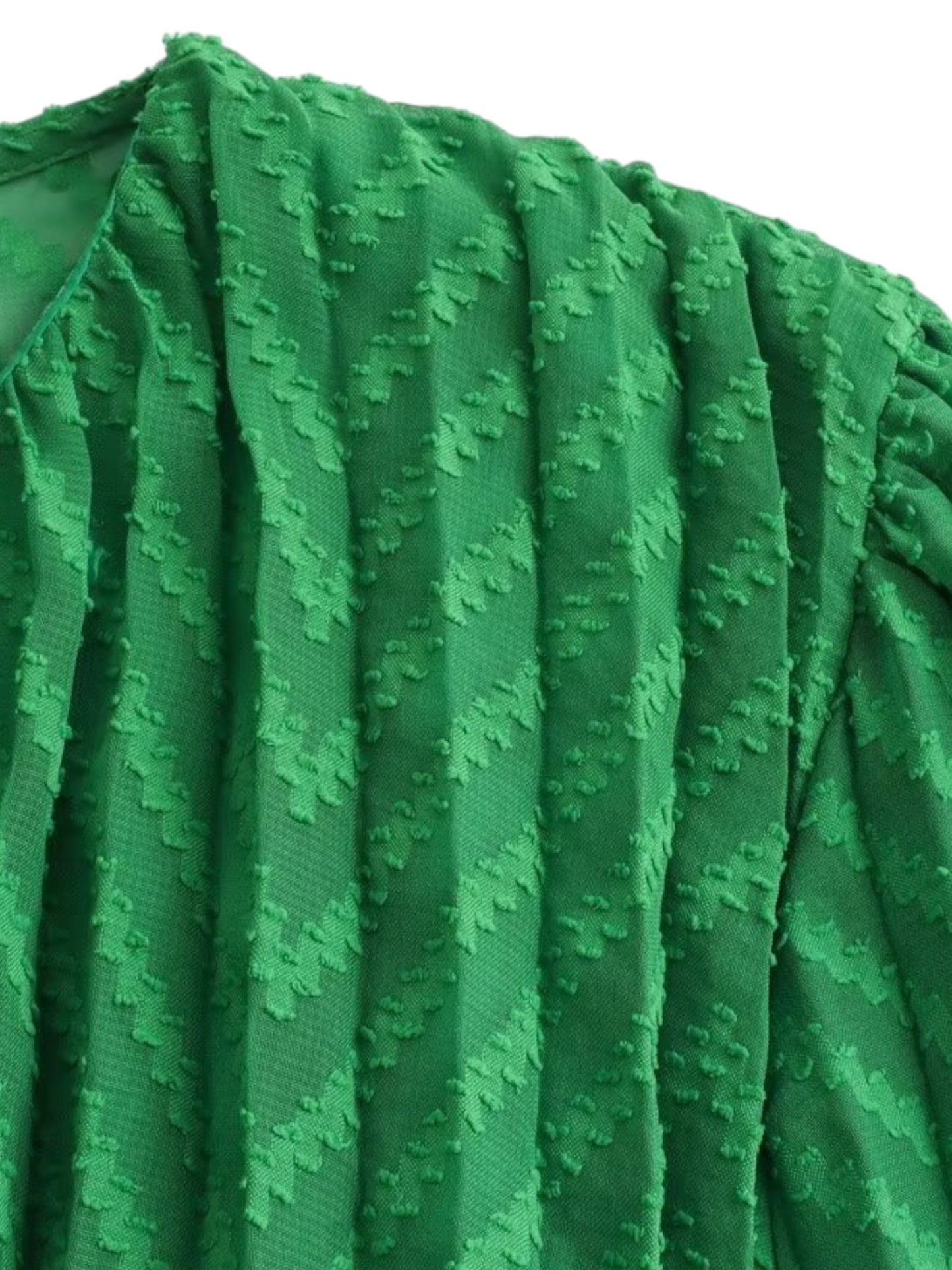 Pleated Kelly Green Empire Flared Sleeve Maxi Dress