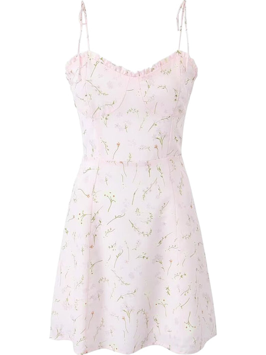 Sweet Heart Tie Shoulder Detail Daisy Chiffon Mini Dress