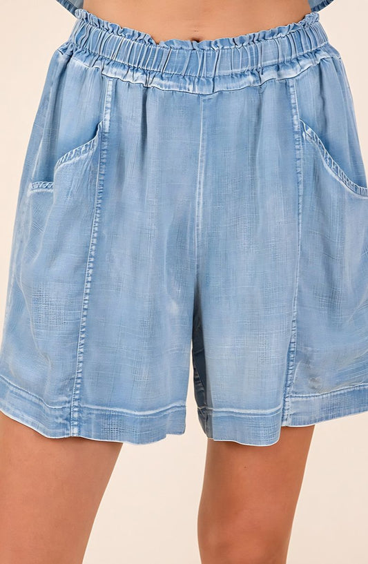 Textured Cotton Drawstring Shorts with Pockets and Elastic Waistband