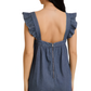 Ruffle Strap Denim Romper with Relaxed A-Line Silhouette