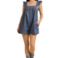 Ruffle Strap Denim Romper with Relaxed A-Line Silhouette