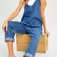 Relaxed Fit Sleeveless Denim Overalls with Front Patch Pockets and Wide Leg Silhouette