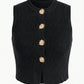 Sleeveless Ribbed Knit Vest with Button Front and Round Neck