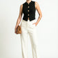 Sleeveless Ribbed Knit Vest with Button Front and Round Neck