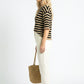 Short Sleeve Sweater Top with Crew Neck and Stripe Pattern