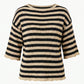 Short Sleeve Sweater Top with Crew Neck and Stripe Pattern