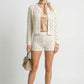 Two Piece Crochet Knit Set with Button Front Cardigan and Shorts