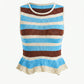 Sleeveless Knit Top with Stripe Pattern and Ruffle Hem