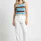 Sleeveless Knit Top with Stripe Pattern and Ruffle Hem