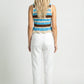 Sleeveless Knit Top with Stripe Pattern and Ruffle Hem