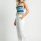 Sleeveless Knit Top with Stripe Pattern and Ruffle Hem