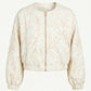 Long Sleeve Cropped Jacket with Zip Front and Embroidered Texture
