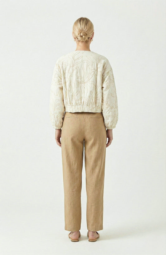 Long Sleeve Cropped Jacket with Zip Front and Embroidered Texture