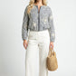 Long Sleeve Cropped Jacket with Zip Front and Embroidered Stripe Pattern