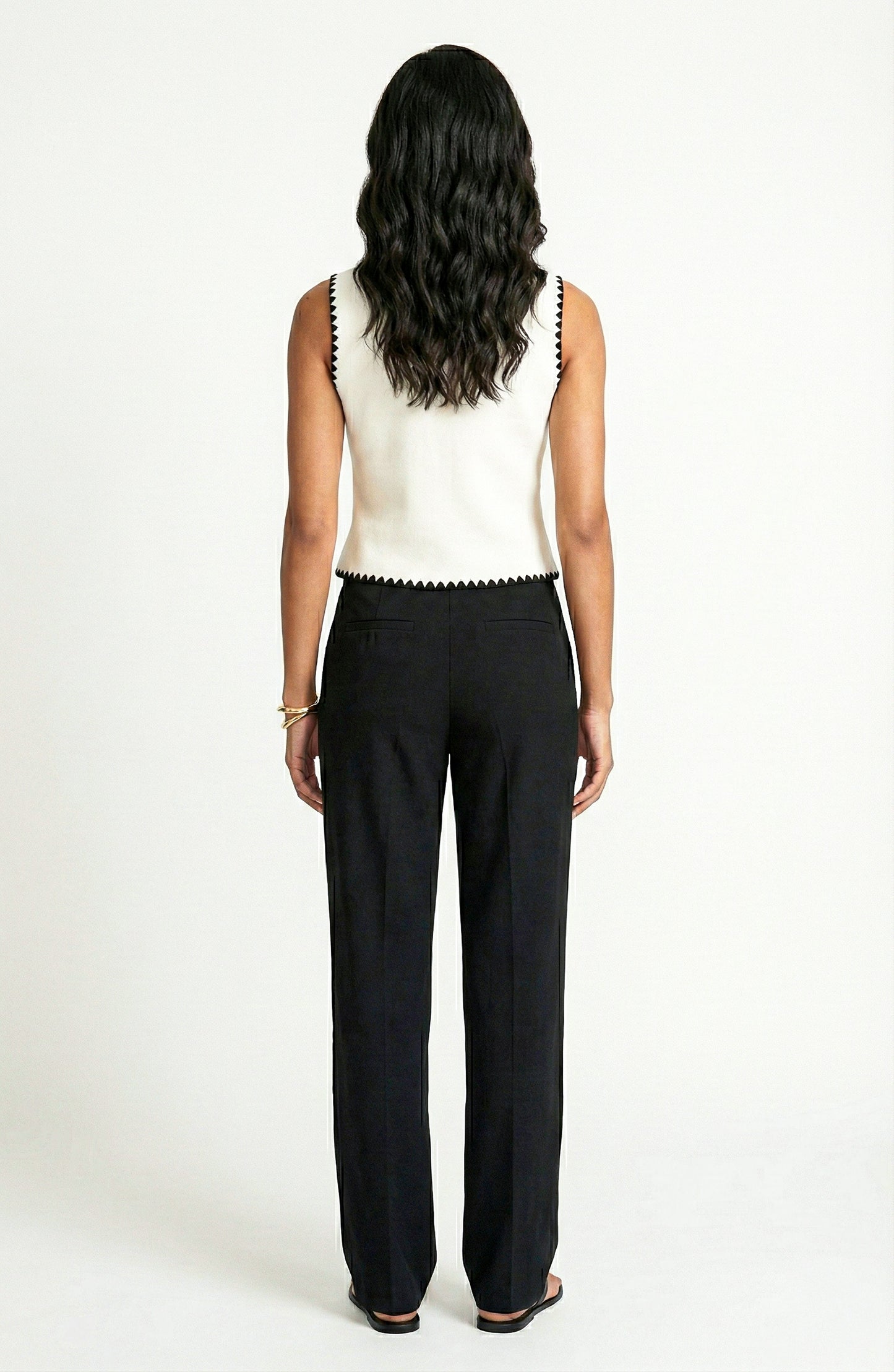 Sleeveless Sweater Vest with Button Front and Contrast Trim