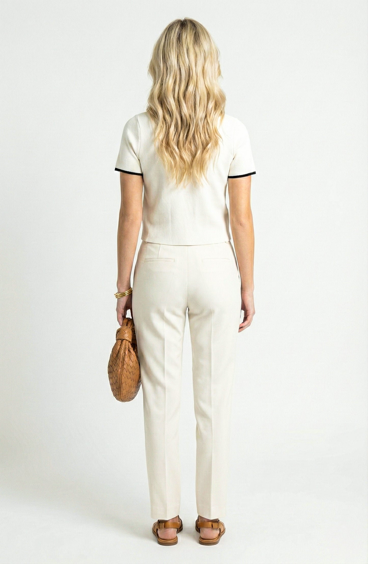 Short Sleeve Sweater Top with Button Front and Contrast Trim