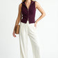 Sleeveless Sweater Vest with Zip Front and Ribbed Knit