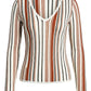 Long Sleeve Sweater Top with V Neck and Vertical Stripe Pattern