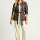 Long Sleeve Utility Jacket with Belted Waist and Patch Pockets