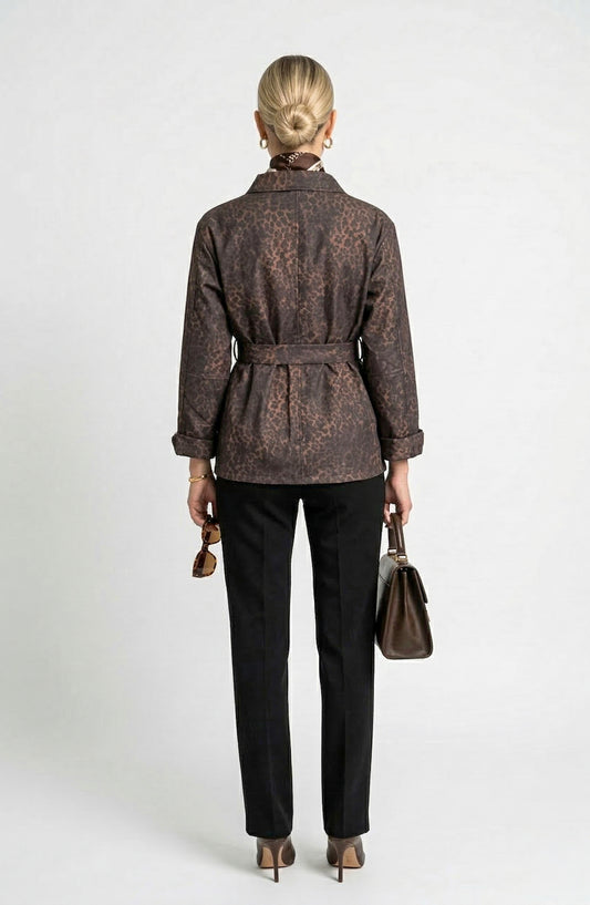 Long Sleeve Utility Jacket with Belted Waist and Patch Pockets