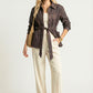 Long Sleeve Utility Jacket with Belted Waist and Patch Pockets