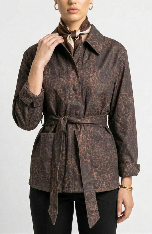 Long Sleeve Utility Jacket with Belted Waist and Patch Pockets