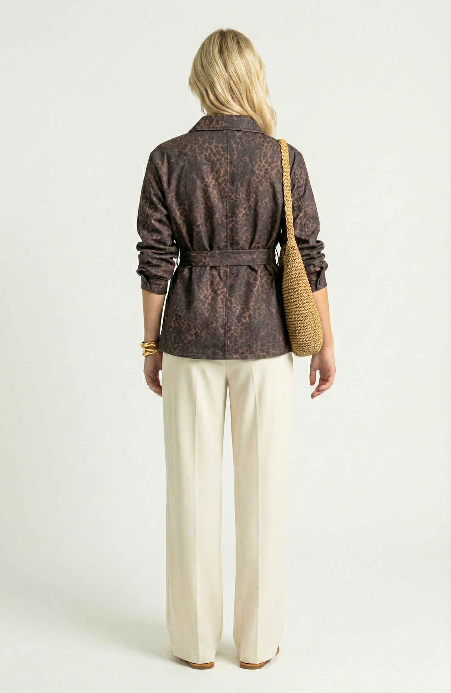 Long Sleeve Utility Jacket with Belted Waist and Patch Pockets