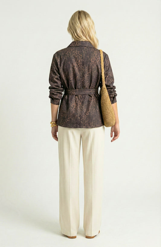 Long Sleeve Utility Jacket with Belted Waist and Patch Pockets