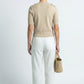 Short Sleeve Knit Cardigan with Gold Button Front and Patch Pockets