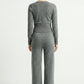 Two Piece Knit Set with Button Front Cardigan and Wide Leg Pants