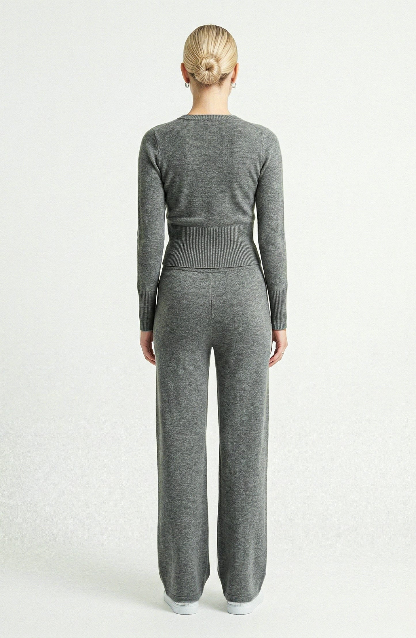 Two Piece Knit Set with Button Front Cardigan and Wide Leg Pants