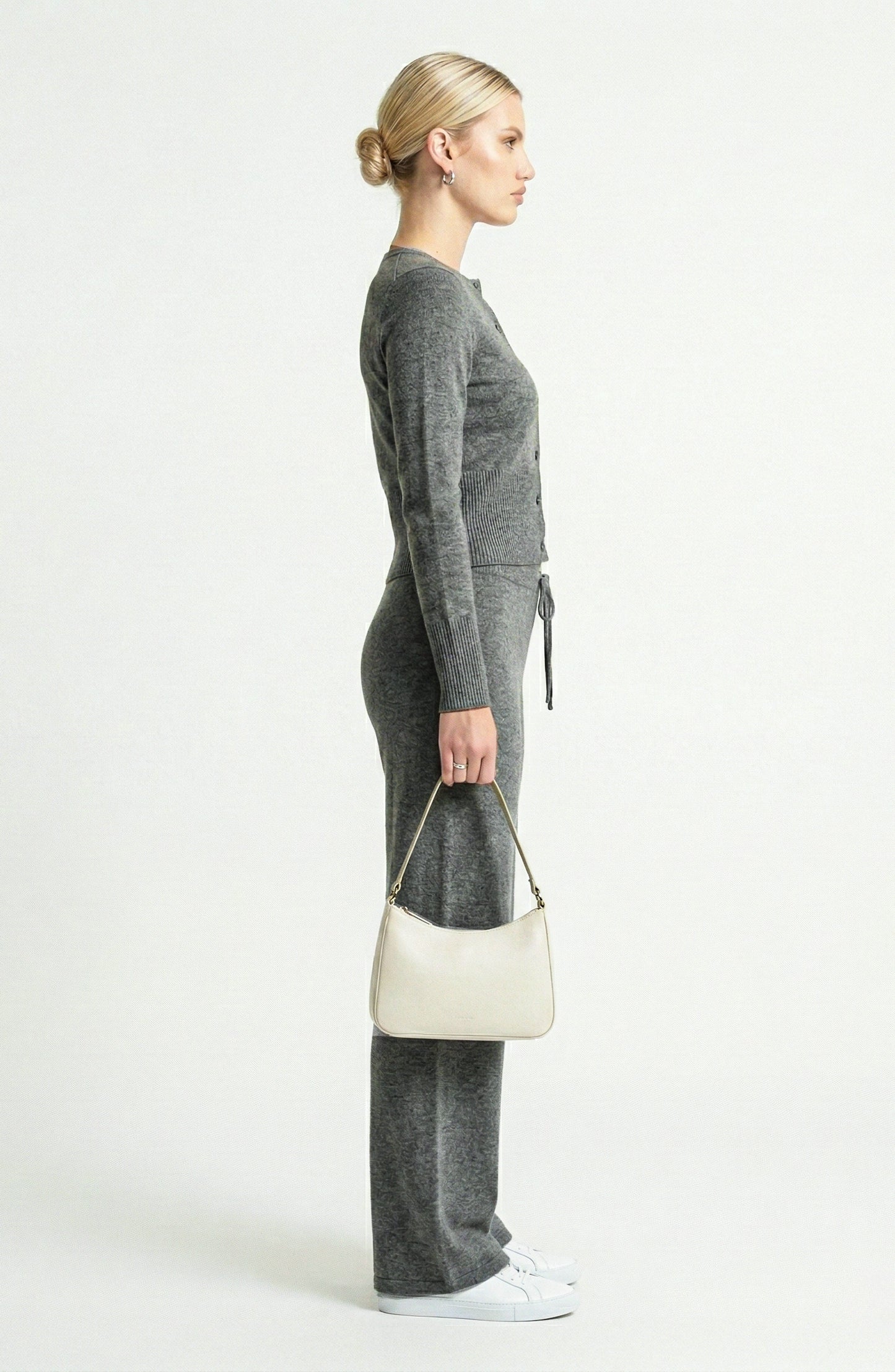 Two Piece Knit Set with Button Front Cardigan and Wide Leg Pants